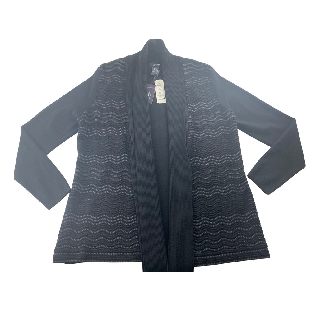 J'Envie New York 1018 Wave Cardigan Black Open Front Knit Sweater Womens Medium